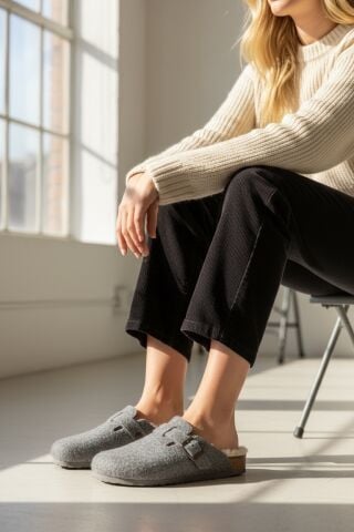 Land of Cork Anatomik Unisex Ark Destekli Hakiki Kürklü Mantar Taban Keçe Terlik