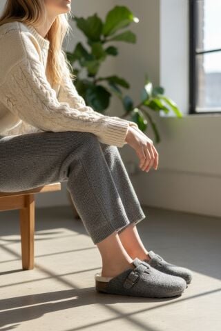 Land of Cork Anatomik Unisex Ark Destekli Hakiki Kürklü Mantar Taban Keçe Terlik