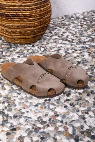 Land of Cork Mantar Taban Taupe Deri Terlik