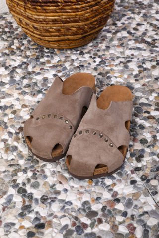 Land of Cork Mantar Taban Taupe Deri Terlik