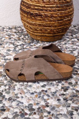 Land of Cork Mantar Taban Taupe Deri Terlik