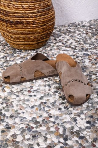 Land of Cork Mantar Taban Taupe Deri Terlik