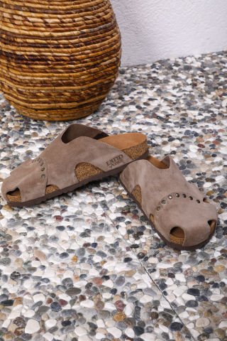 Land of Cork Mantar Taban Taupe Deri Terlik