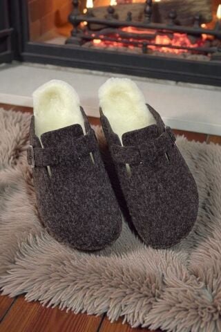 Land of Cork Anatomik Unisex Ark Destekli Hakiki Kürklü Mantar Taban Keçe Terlik