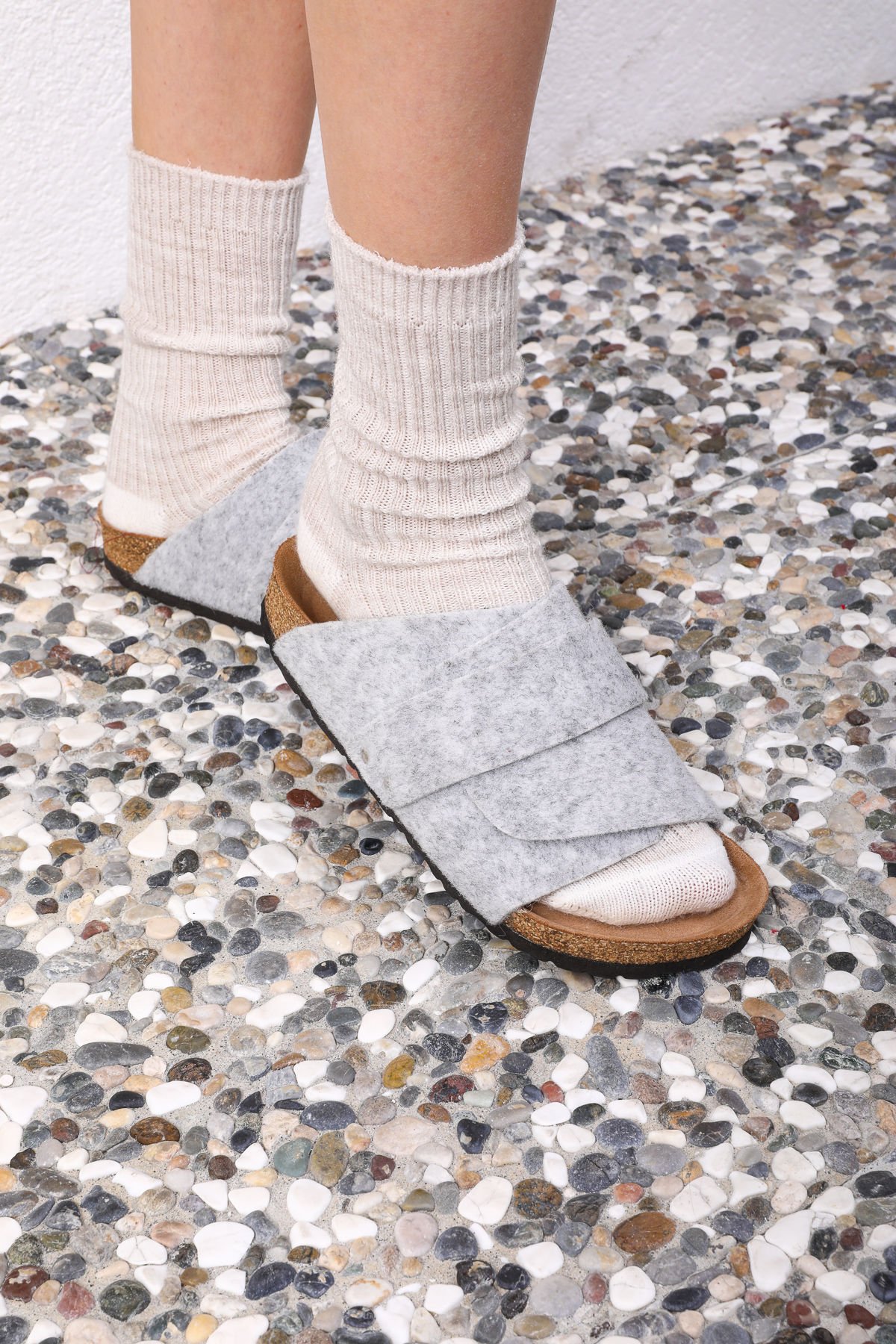 Land of Cork Mantar Taban Gri Keçe Terlik