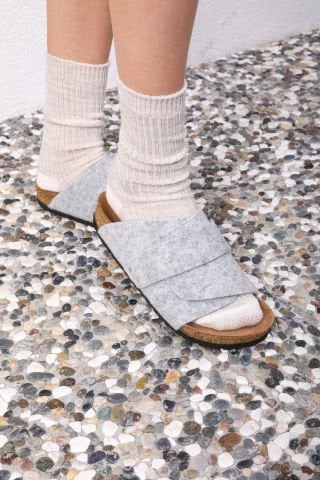 Land of Cork Mantar Taban Gri Keçe Terlik