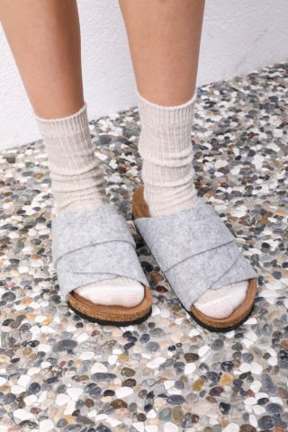 Land of Cork Mantar Taban Gri Keçe Terlik