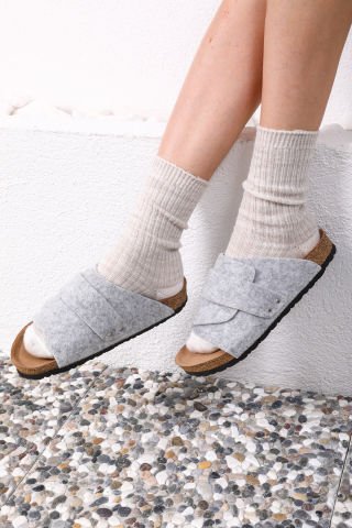 Land of Cork Mantar Taban Gri Keçe Terlik