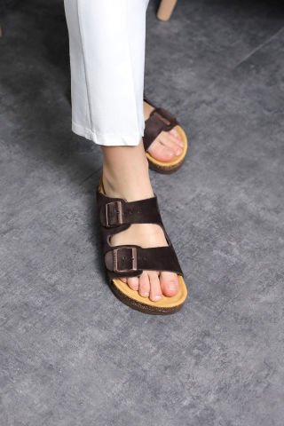 Land of Cork mantar taban acı kahve süet terlik