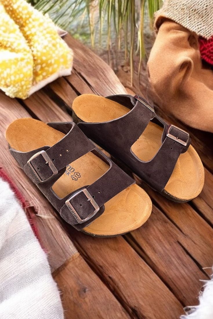 Land of Cork mantar taban acı kahve süet terlik