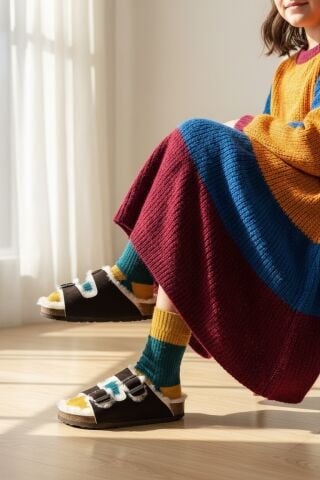 Land of Cork LC Çocuk Anatomik Terlik | Acı Kahve | Doğal Mantar Taban | Hakiki Kürklü Deri | Unisex