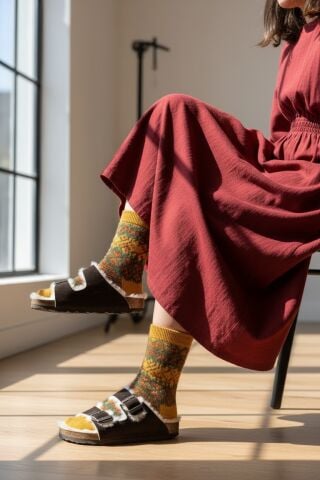 Land of Cork LC Çocuk Anatomik Terlik | Acı Kahve | Doğal Mantar Taban | Hakiki Kürklü Deri | Unisex