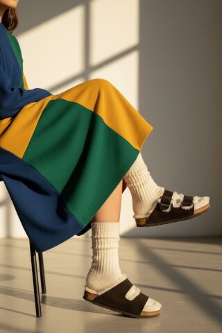 Land of Cork LC Çocuk Anatomik Terlik | Acı Kahve | Doğal Mantar Taban | Hakiki Kürklü Deri | Unisex