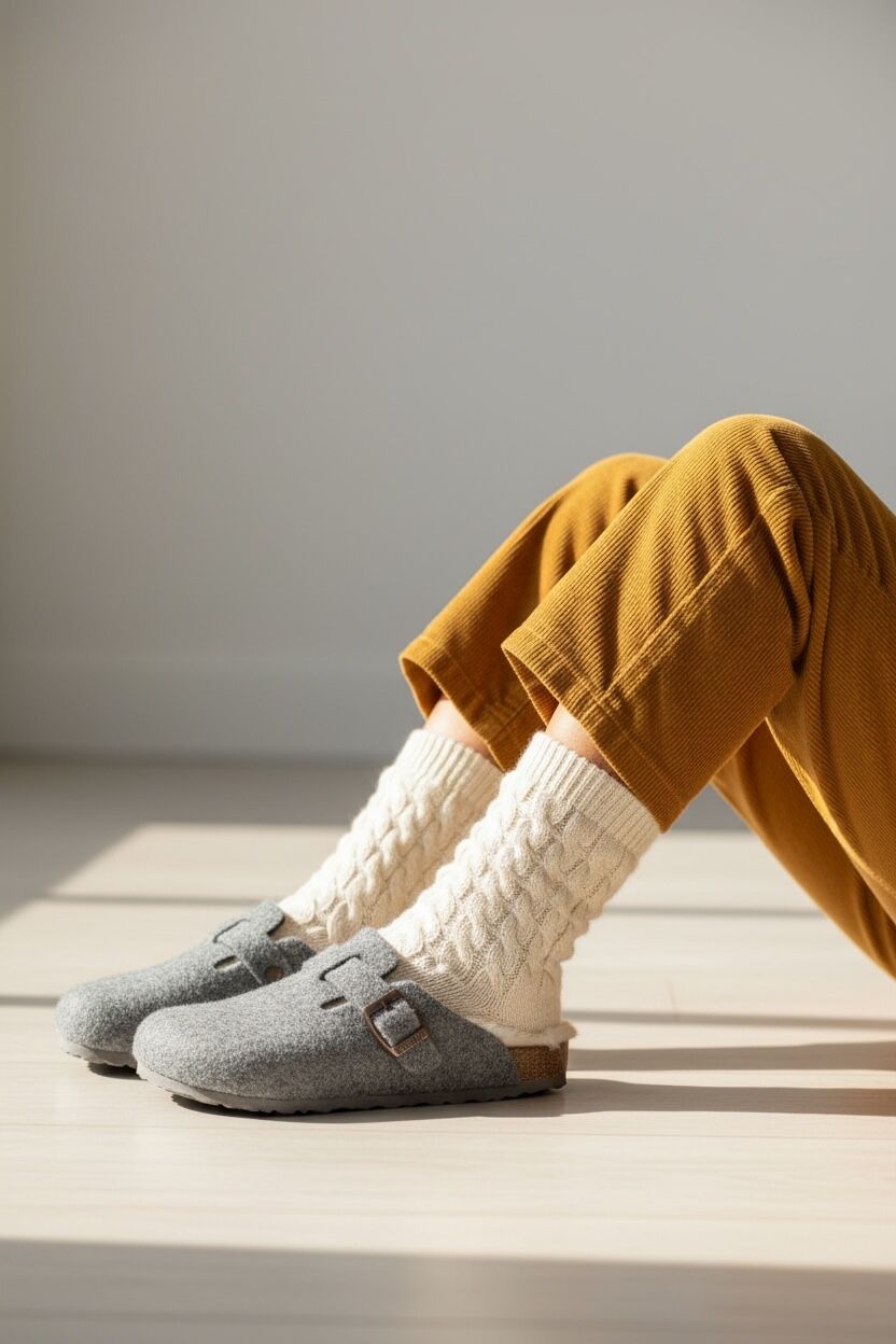 Land of Cork Çocuk Anatomik Keçe Yün Terlik | Doğal Mantar Tabanlı, Ark Destekli, Konforlu