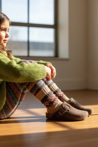 Land of Cork Çocuk Anatomik Keçe Yün Terlik | Doğal Mantar Tabanlı, Ark Destekli, Konforlu