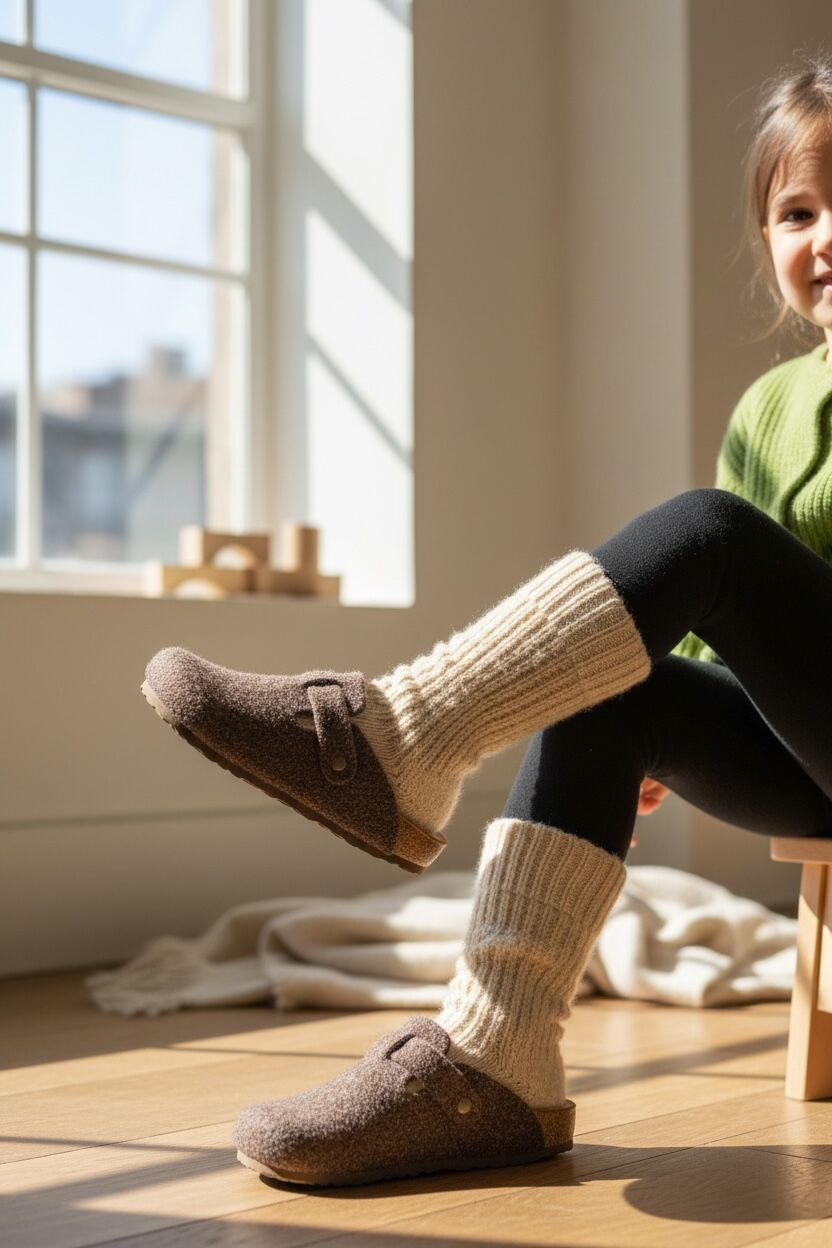 Land of Cork Çocuk Anatomik Keçe Yün Terlik | Doğal Mantar Tabanlı, Ark Destekli, Konforlu