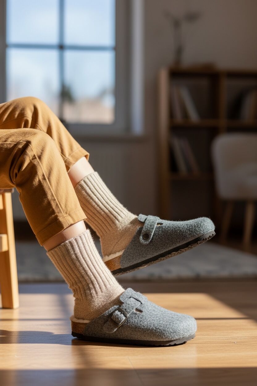 Land of Cork Çocuk Anatomik Kürklü Keçe Yün Terlik | Doğal Mantar Tabanlı, Ark Destekli, Sıcak ve Konforlu