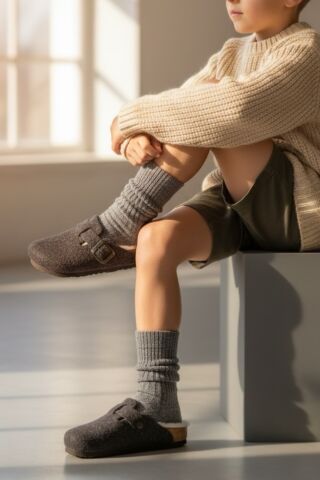 Land of Cork Çocuk Anatomik Kürklü Keçe Yün Terlik | Doğal Mantar Tabanlı, Ark Destekli, Sıcak ve Konforlu