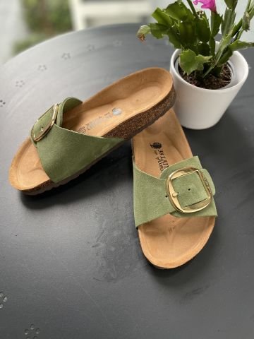 Land of Cork doğal mantar taban hakiki süet deri terlik