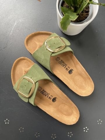 Land of Cork doğal mantar taban hakiki süet deri terlik