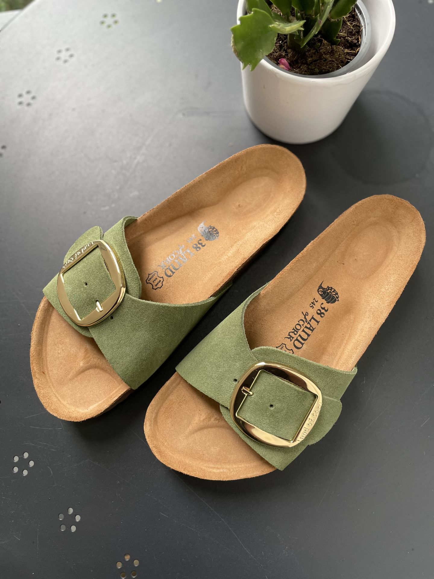 Land of Cork doğal mantar taban hakiki süet deri terlik