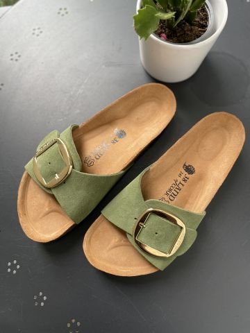 Land of Cork doğal mantar taban hakiki süet deri terlik