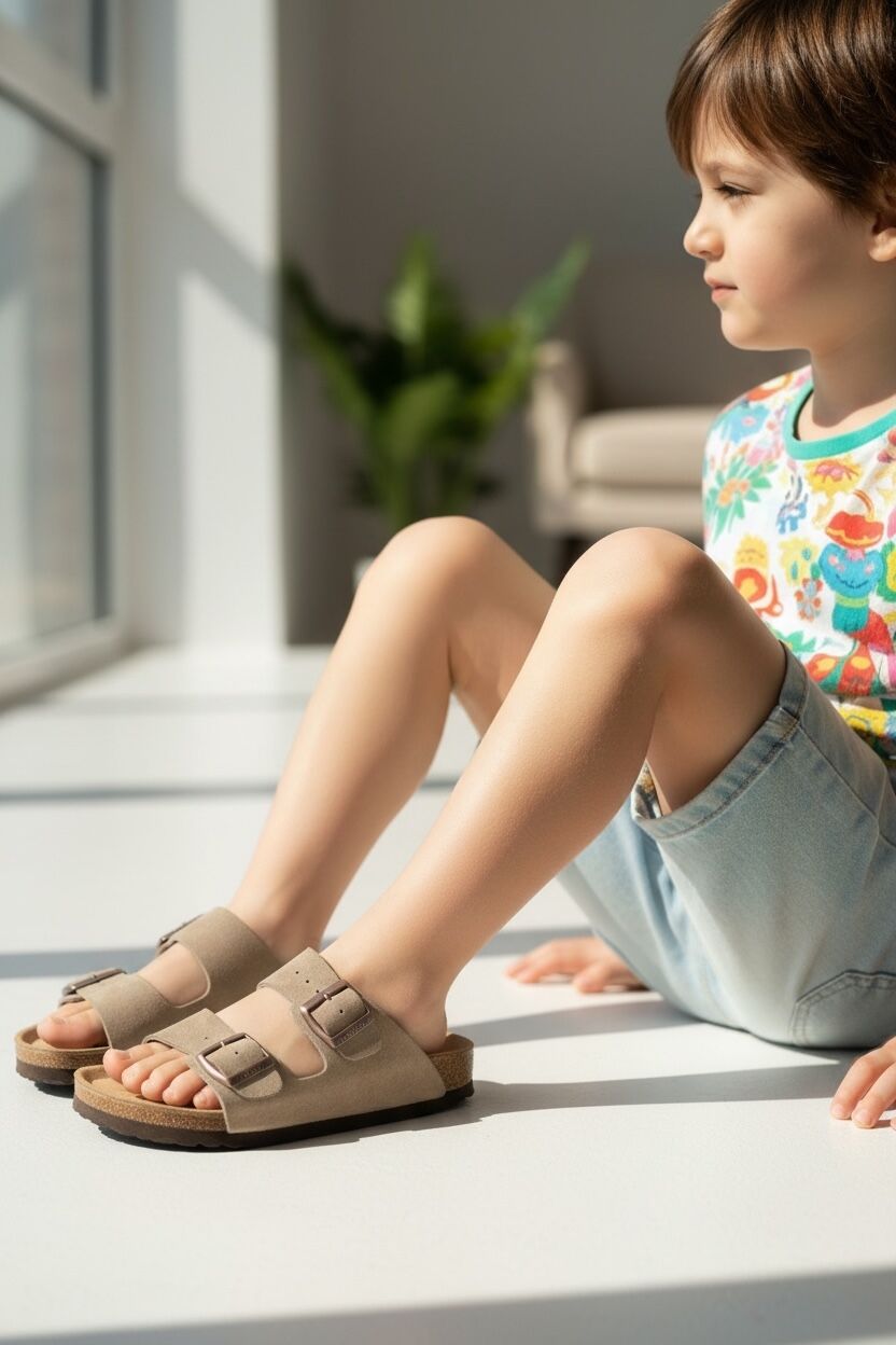 Land of Cork Çocuk Anatomik Süet Deri Terlik | Doğal Mantar Taban, Ark Destekli, Konforlu