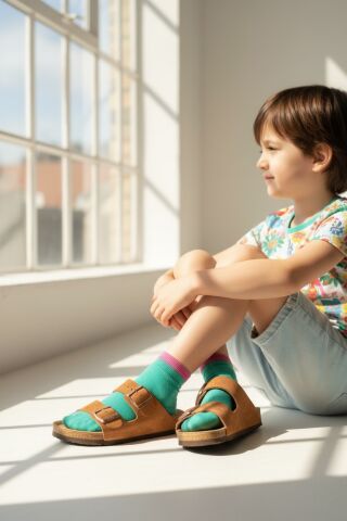 Land of Cork Çocuk Anatomik Süet Deri Terlik | Doğal Mantar Taban, Ark Destekli, Konforlu