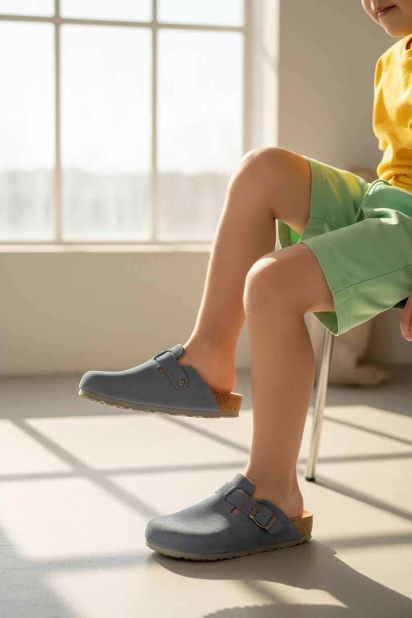Land of Cork Çocuk Anatomik Kapalı Süet Deri Terlik | Doğal Mantar Taban, Ark Destekli, Konforlu