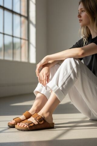 Land of Cork Ortopedik Anatomik Terlik – Doğal Mantar Taban, Hakiki Deri, Ark Destekli Unisex Günlük Konfor