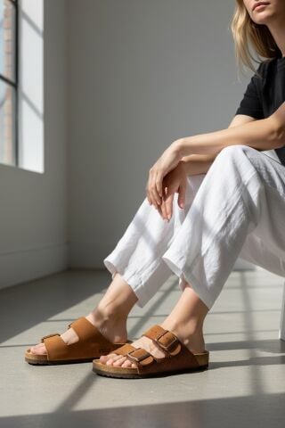 Land of Cork Ortopedik Anatomik Terlik – Doğal Mantar Taban, Hakiki Deri, Ark Destekli Unisex Günlük Konfor