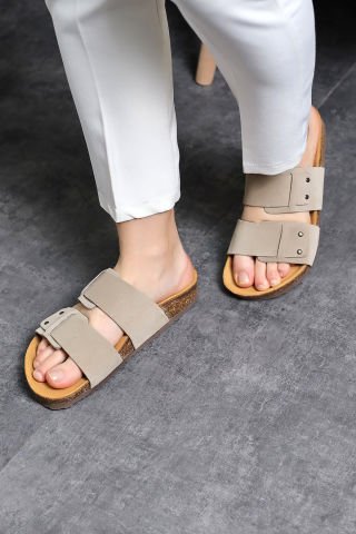 Land of Cork mantar taban taupe  deri terlik