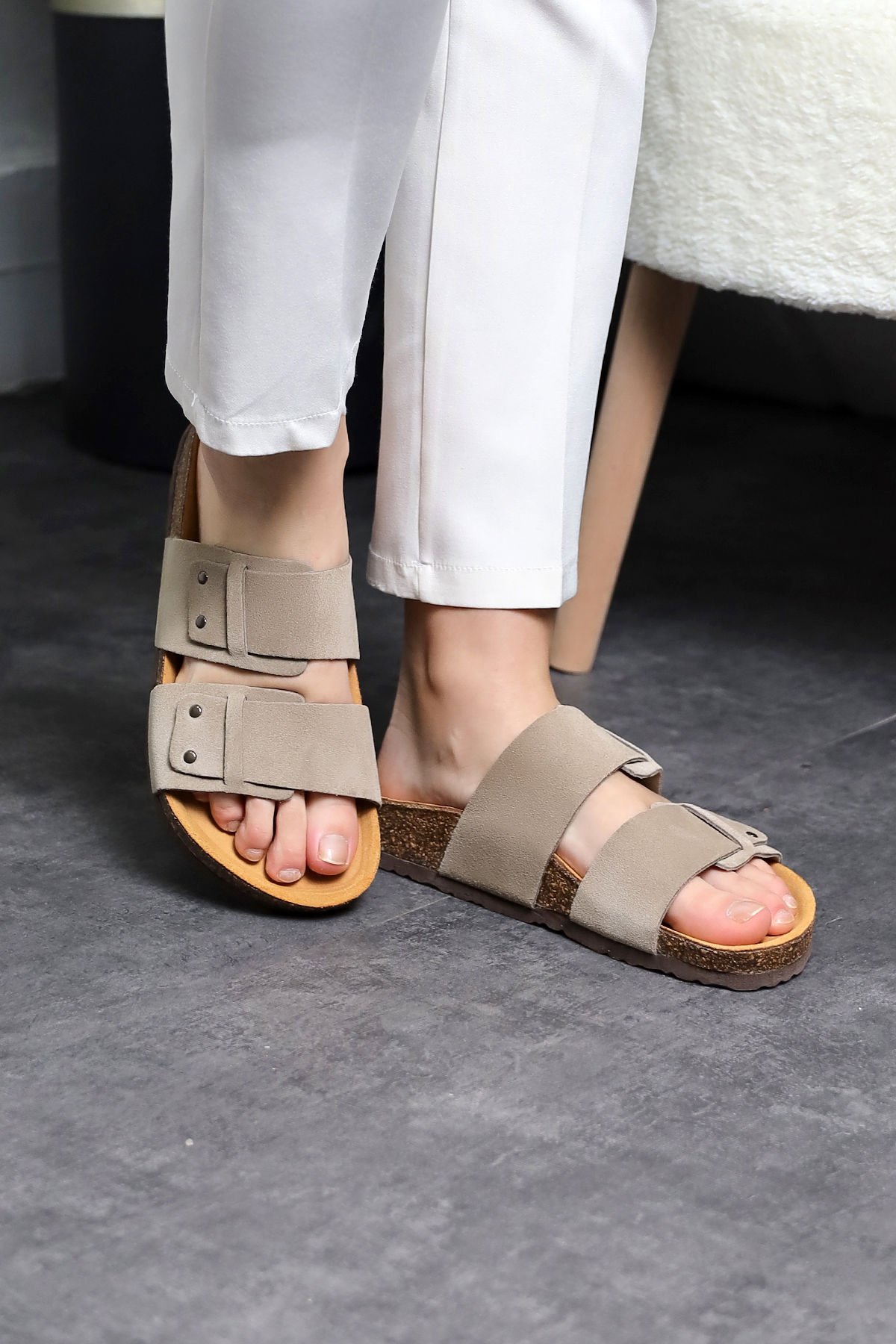 Land of Cork mantar taban taupe  deri terlik