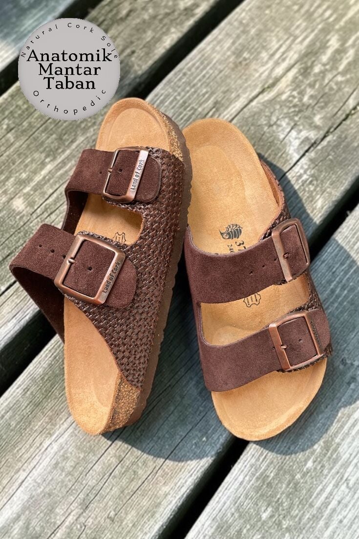 Land of Cork Ortopedik Anatomik Terlik – Doğal Mantar Taban, Hakiki Deri, Ark Destekli Unisex Günlük Konfor