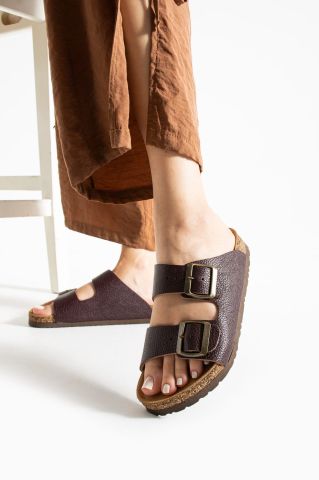 Land of Cork Kremit Hakiki Deri Çift Toka Terlik – Doğal Mantar Taban, Anatomik Unisex