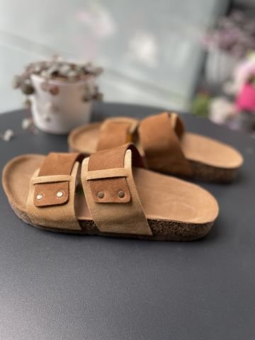 Land of Cork doğal mantar taban deri terlik