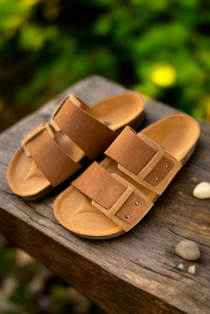 Land of Cork doğal mantar taban deri terlik