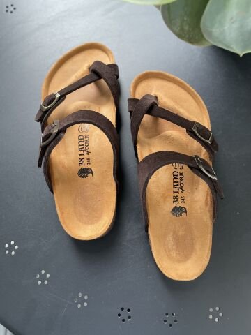 Land of Cork Doğal Mantar Taban Hakiki Deri Parmak Arası Terlik | Ark Destekli Anatomik Konfor Unisex Sandalet