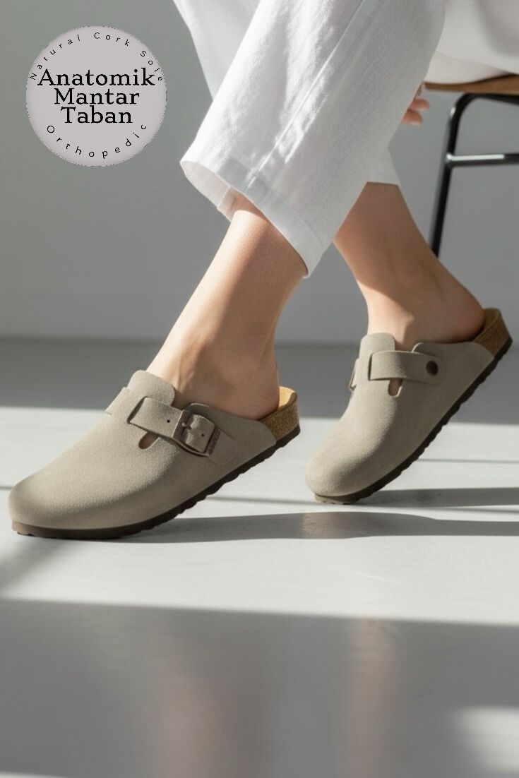 Land of Cork doğal mantar taban hakiki deri terlik