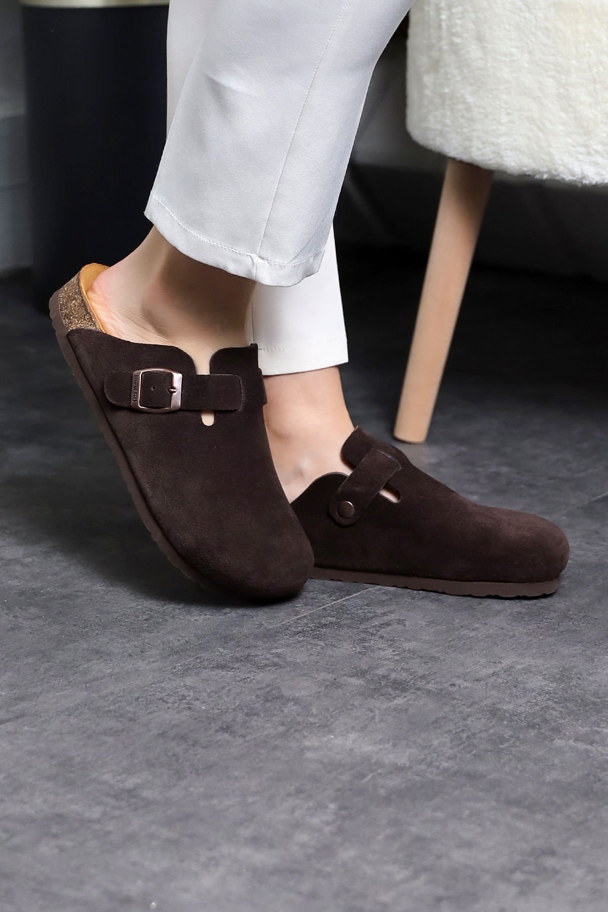 Land of Cork doğal mantar taban acı kahve hakiki deri terlik