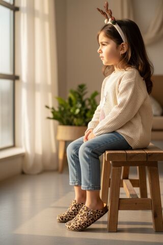 Land of Cork Kız Çocuk Hakiki Deri Terlik | Doğal Mantar Tabanlı, Ark Destekli Ortopedik Günlük Terlik