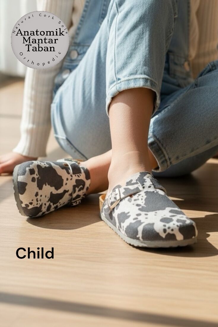 Land of Cork Kız Çocuk Hakiki Deri Terlik | Doğal Mantar Tabanlı, Ark Destekli Ortopedik Günlük Terlik