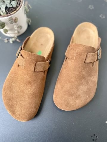 Land of Cork doğal mantar taban hakiki süet deri terlik