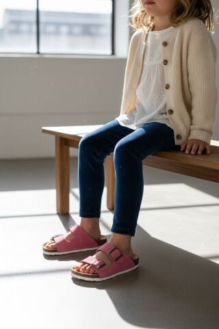 Land of Cork Kız Çocuk Hakiki Deri Terlik | Doğal Mantar Tabanlı, Ark Destekli Ortopedik Günlük Terlik