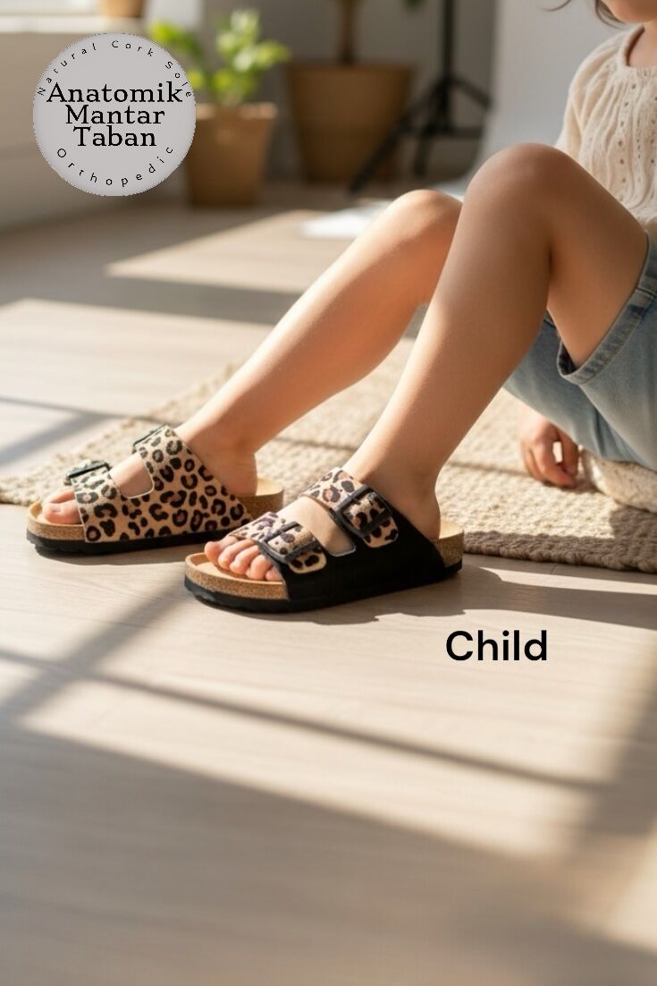 Land of Cork Kız Çocuk Hakiki Deri Terlik | Doğal Mantar Tabanlı, Ark Destekli Ortopedik Günlük Terlik