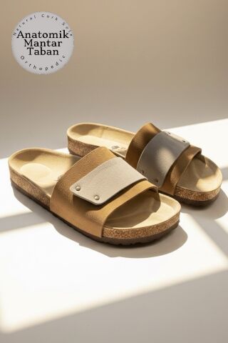 Land of Cork LC Unisex Anatomik Doğal Mantar Taban Hakiki Deri Ark Destekli Günlük Konforlu Terlik