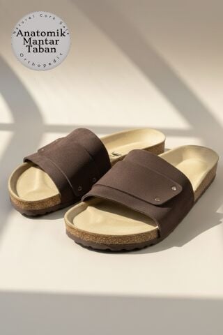 Land of Cork LC Unisex Anatomik Doğal Mantar Taban Hakiki Deri Ark Destekli Günlük Konforlu Terlik