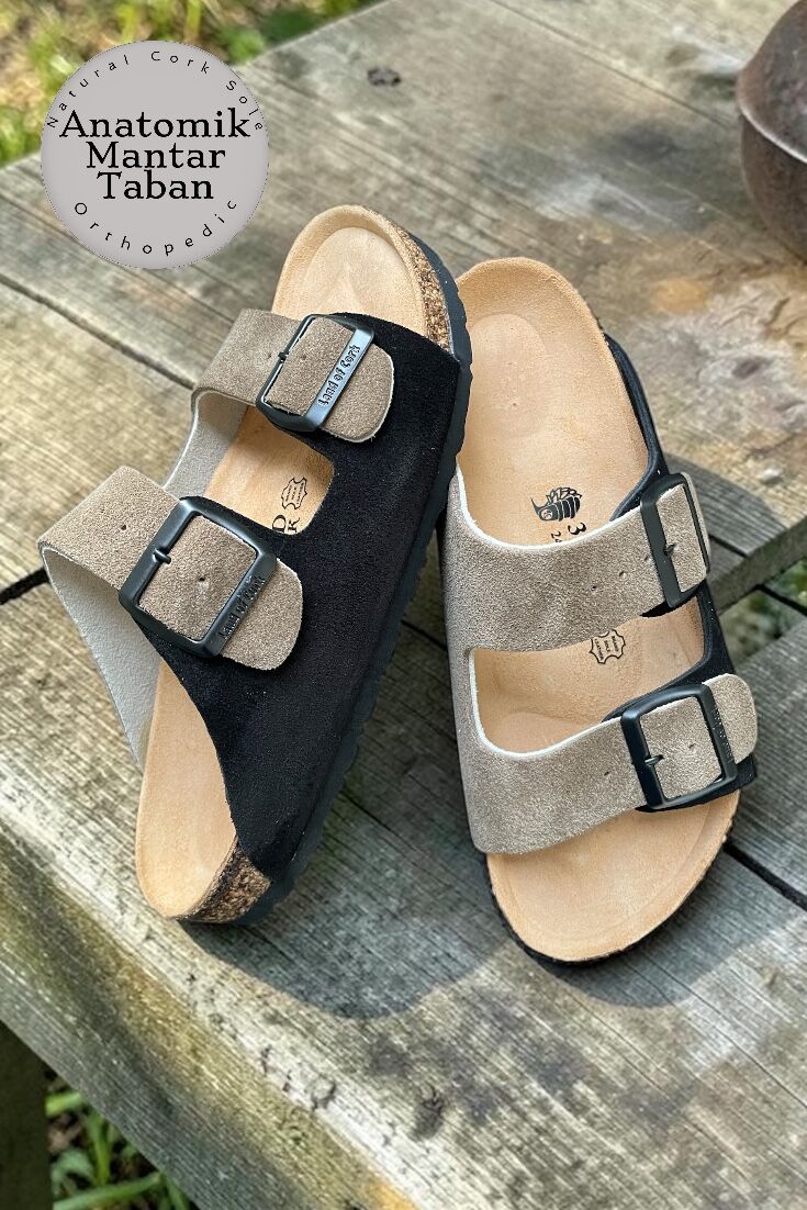 Land of Cork LC Unisex Doğal Mantar Tabanlı Anatomik Ark Destekli Hakiki Deri Günlük Konfor Terlik